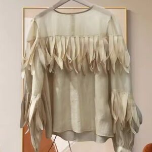 Elegant Cream Blouse with Leaf Accents
